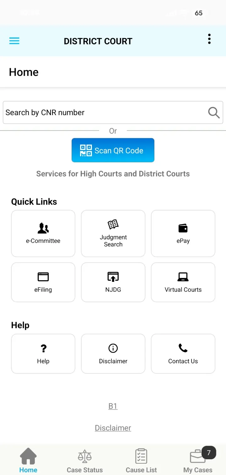 eCourts app: Open the menu