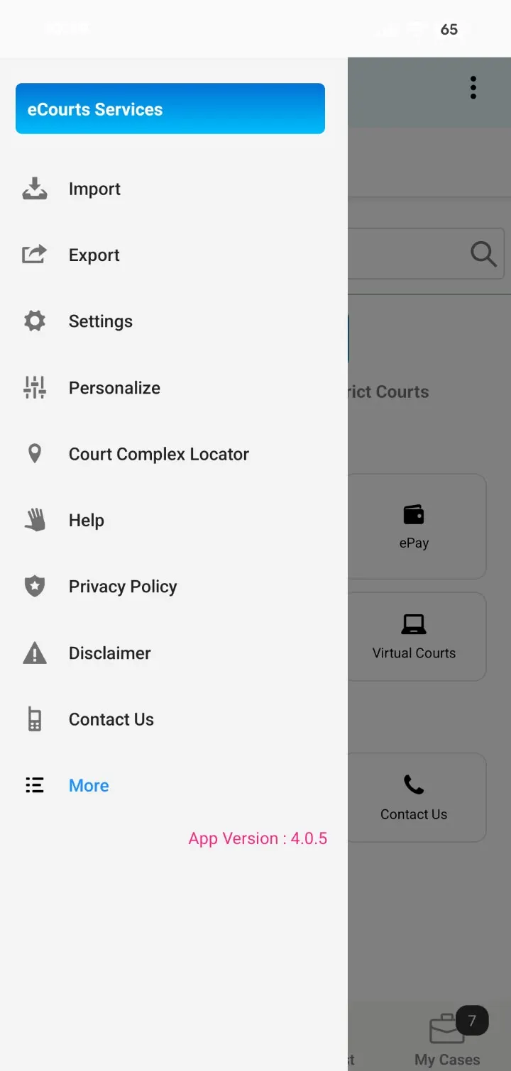 eCourts app: Tap Export