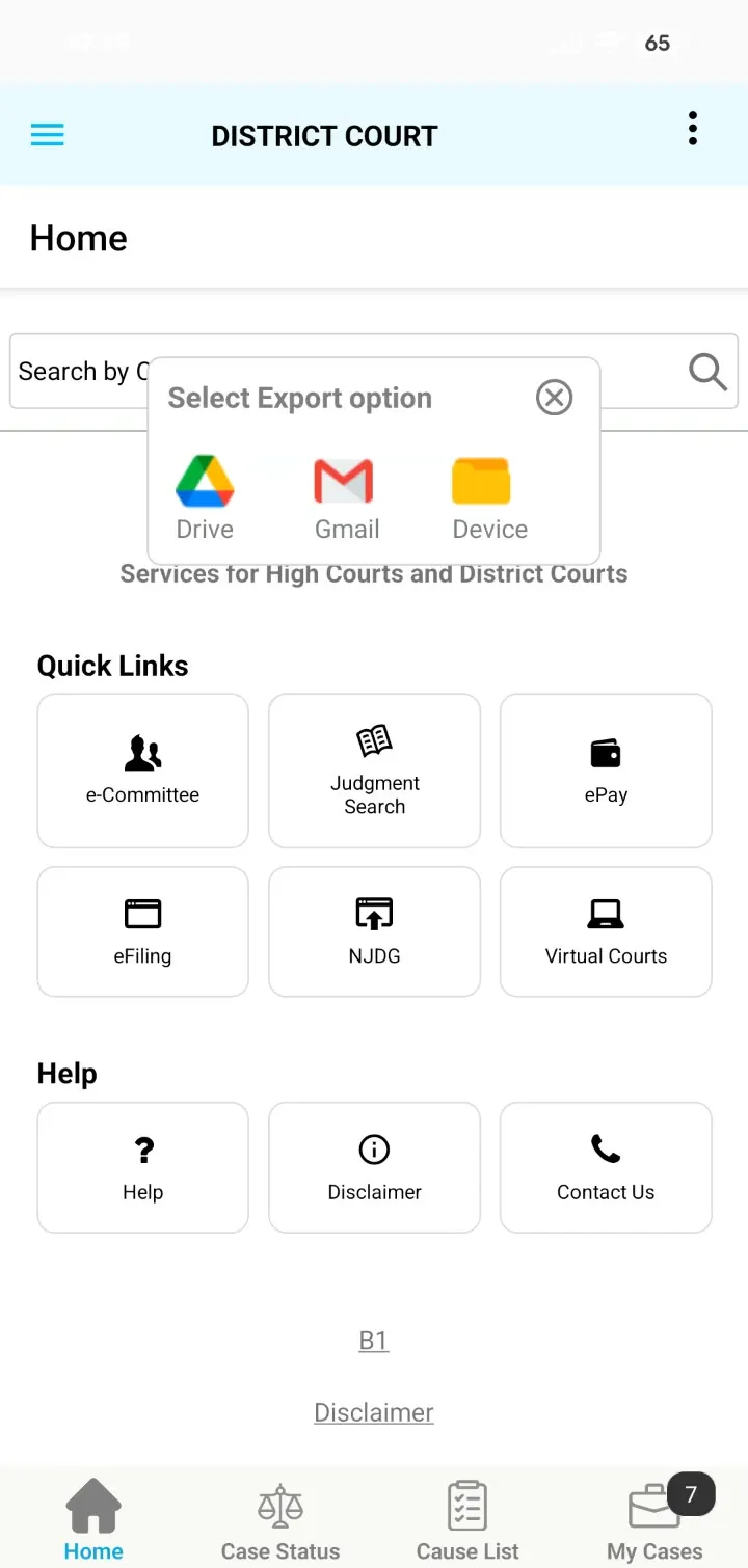 eCourts app: Choose Device